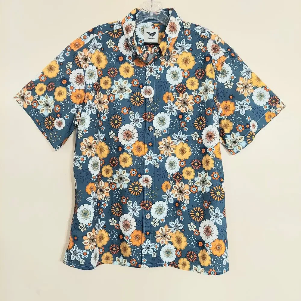 Yiume Men's Hawaiian Tropical Multicolor Floral Print Button Front Shirt